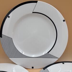 Set of 4 Christopher Stuart Optima Angles Dinner Plates B/W Geometric Art Deco